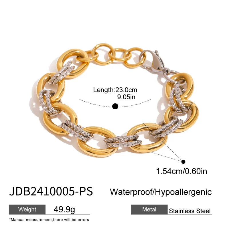 Steel Color Stainless Steel Gold and Silver Color Combination Oval Smooth Twist Bracelet 23cm - Image 6