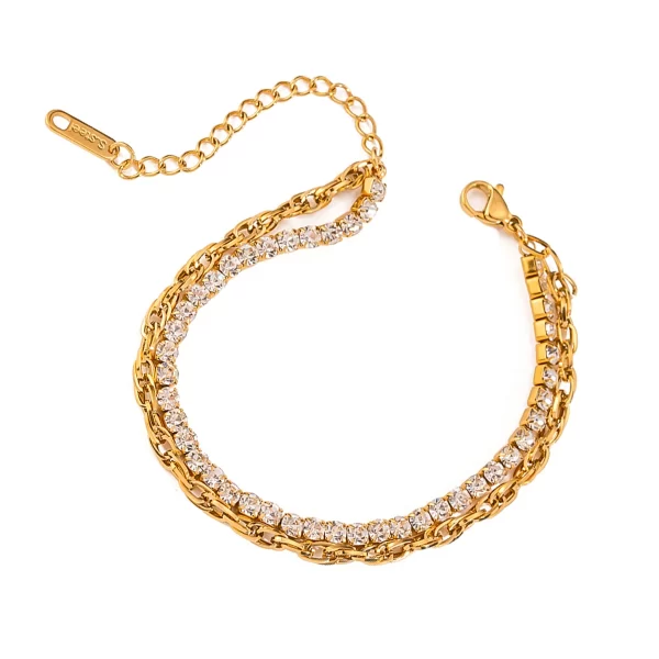 Stainless Steel Cubic Zirconia Chain Bracelet for Women Double Layers Charming Luxury Temperament Jewelry Gifts Wedding