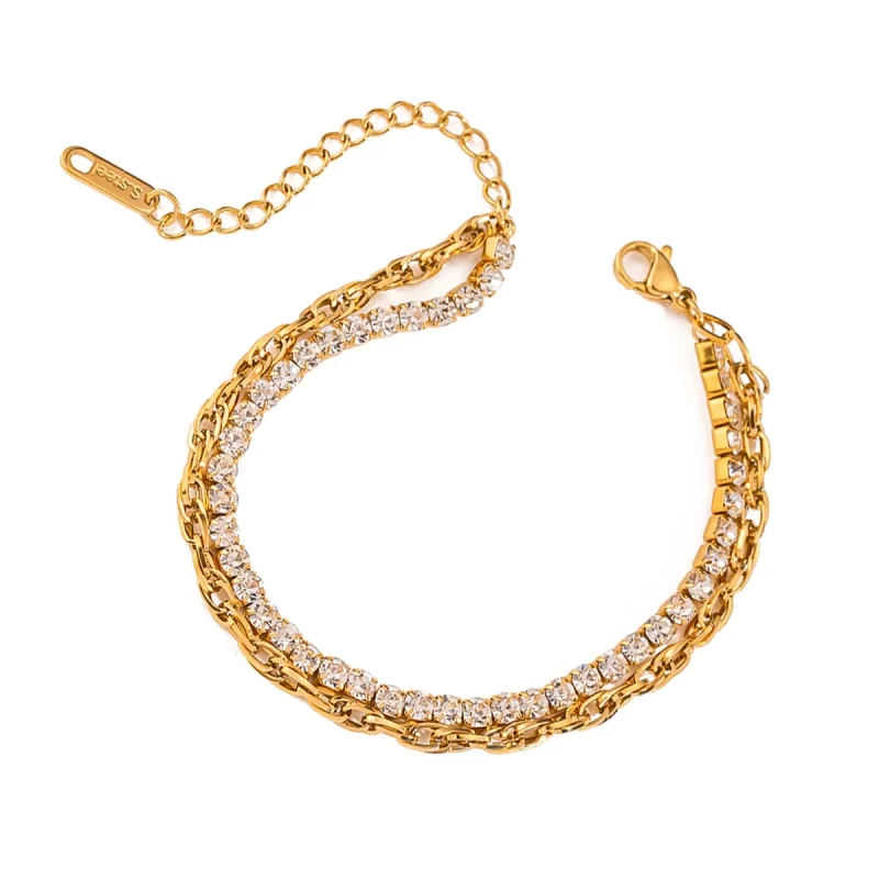 Stainless Steel Cubic Zirconia Chain Bracelet for Women Double Layers Charming Luxury Temperament Jewelry Gifts Wedding