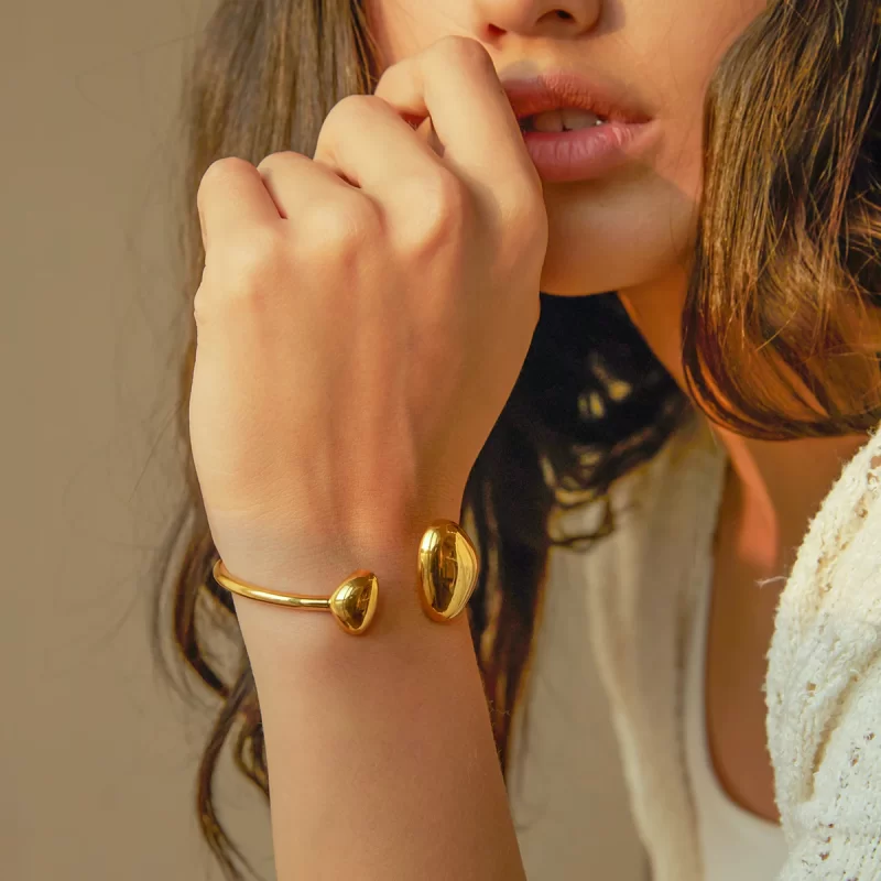 18K Gold Plated Minimalist Stainless Steel Irregular Open Bracelet for Women Popular Jewelry Gift New - Image 3