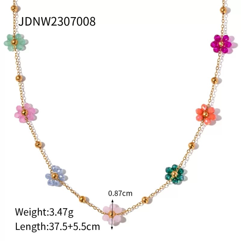 J&D Jewelry Stainless Steel 18K Gold Plated Bead Chain Sunflower Colorful 5 Flower Charm Bracelet Necklace - Image 5