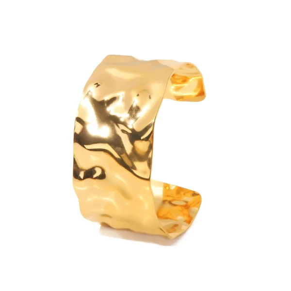 Stainless Steel Exaggerated Hammer Pattern Bracelet PVD Gold Plated French Luxury Jewelry Women