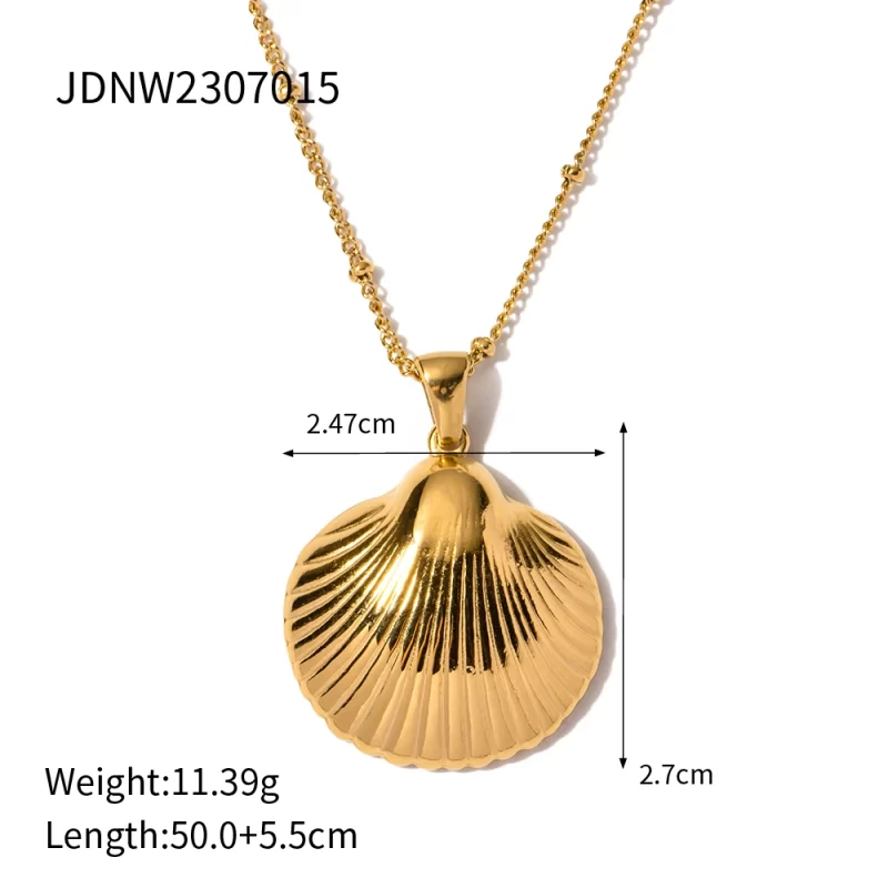 J&D Tarnish Free Stainless Steel Gold Plated Fashion Jewelry Shell Necklaces for Women Moissanite Gold Necklace - Image 5