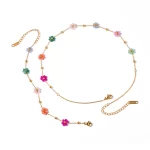 Fashion Trendy Stainless Steel Steel Colorful Floral Chain Bracelet Necklace Set Waterproof Charm Jewelry Set for Women