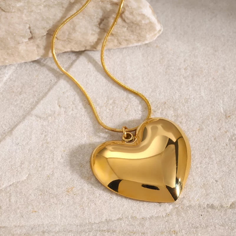 Youthway Heart Love Glossy Stainless Steel Pendant Necklace for Women Romantic Charms Metal Chain Rust Proof Golden Jewelry Gift - Image 2