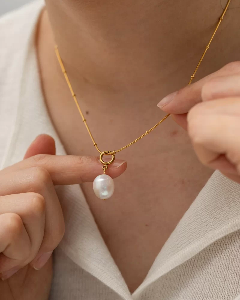 Youthway Simple Chain Natural Pearl Pendant Necklace Stainless Steel Jewelry Women Gold Color Pvd Plated Elegant Gala New - Image 4
