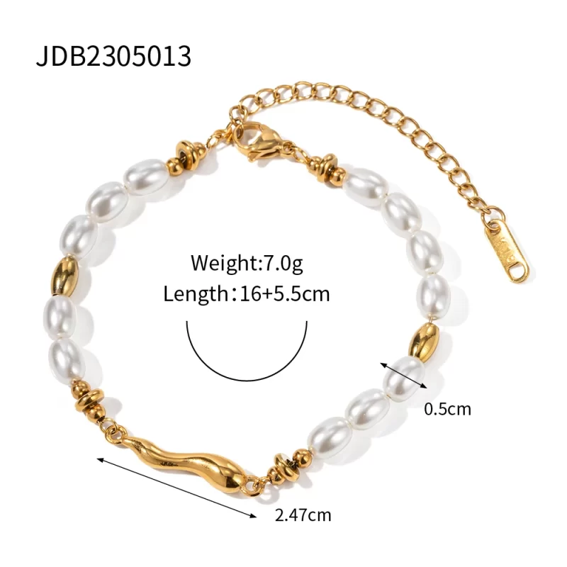 Glass Pearl Shaped Water Drop Cast Water Drop Bracelet Stainless Steel 18K Gold Plated Waterproof Summer Jewelry - Image 6
