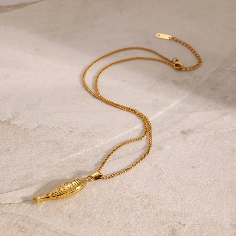 Youthway 18K Gold Stainless Steel Patterned Fish Pendant Necklace For Unisex Fashion Waterproof Anti Allergic Jewelry New 2024 - Image 4
