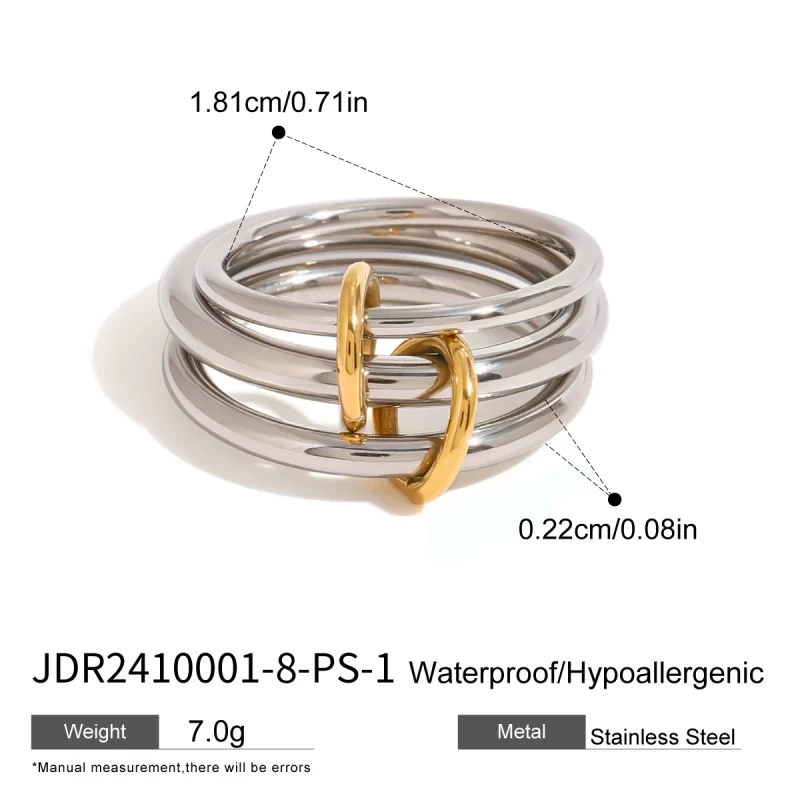 18k Gold Stainless Steel Interlocking Triple Ring Dual-Tone Adjustable Unique Design - Image 2