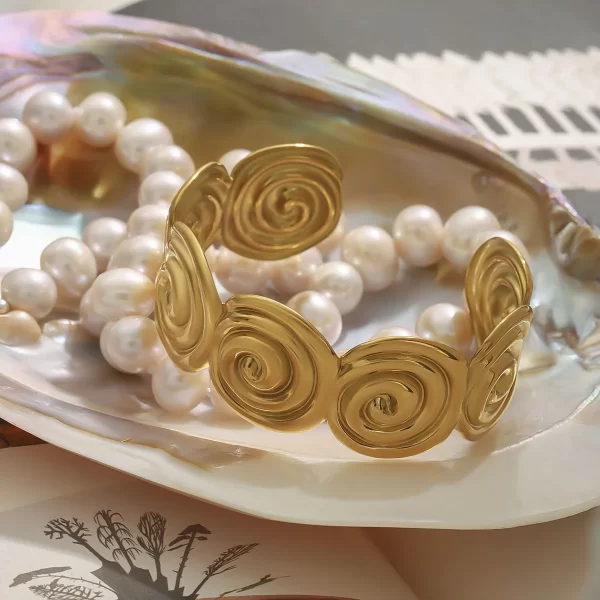Minimalist Holiday 18K Gold Plated Stainless Steel Spiral Circle Opening Bracelet Bangle Summer Chic Women Jewelry Gift - Image 3