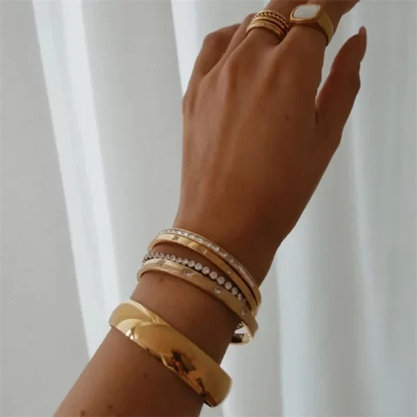 18k Gold Stainless Steel Bangles Winter Stacking Cubic Zirconia Opening Bracelet for Women Jewelry Gift - Image 3