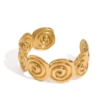 Minimalist Holiday 18K Gold Plated Stainless Steel Spiral Circle Opening Bracelet Bangle Summer Chic Women Jewelry Gift