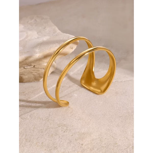 Stainless Steel Geometric Double Hollow Bracelet Bangle 18K Gold Simple Waterproof Trendy Jewelry New Gift - Image 5