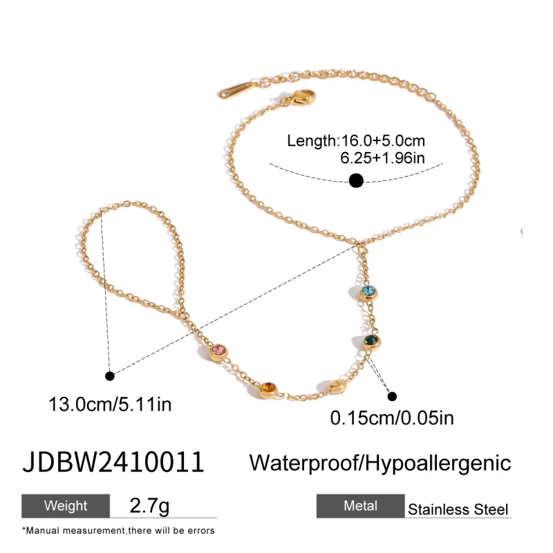 Color Zircon Finger Chain Fashion Bracelet Bangle 2024 Stainless Steel 18K Waterproof Jewelry Gift - Image 5