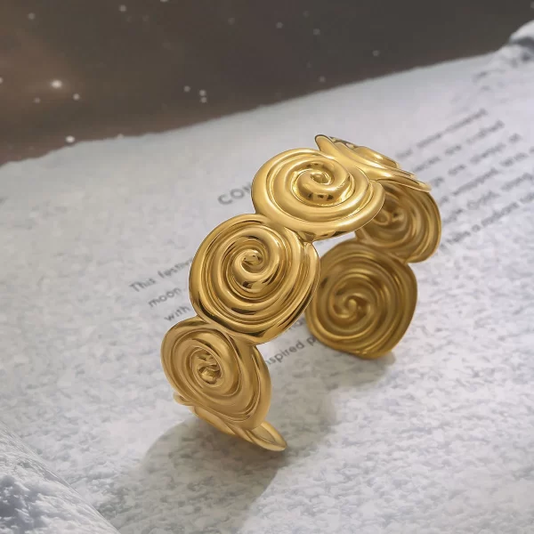 Minimalist Holiday 18K Gold Plated Stainless Steel Spiral Circle Opening Bracelet Bangle Summer Chic Women Jewelry Gift - Image 4