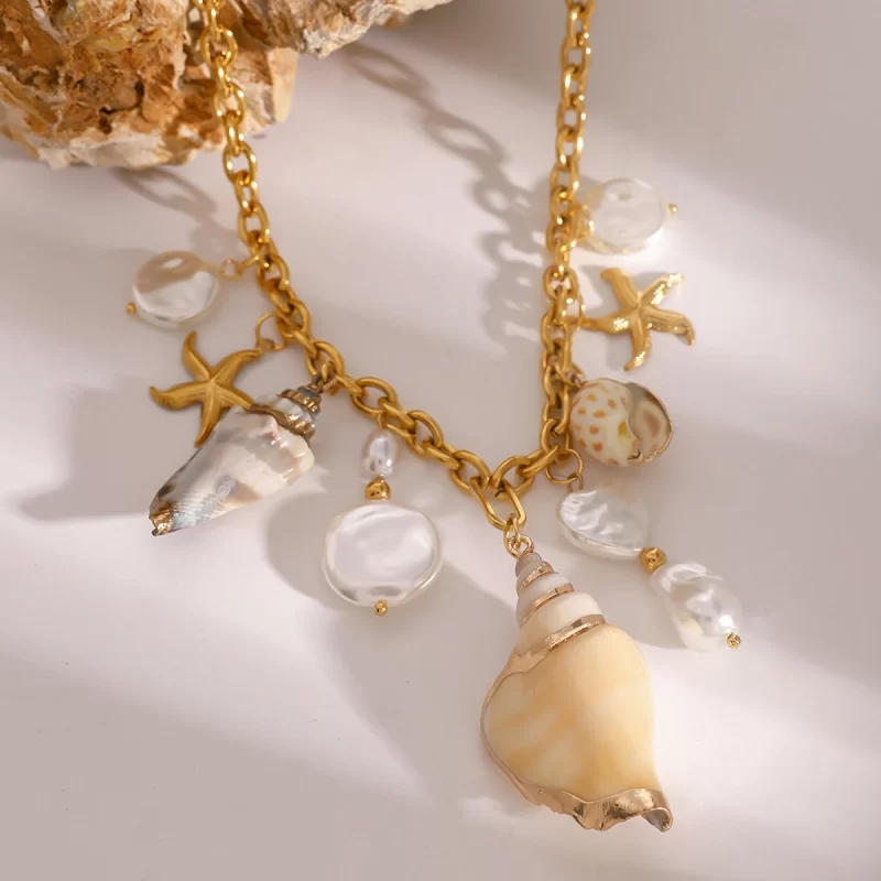 Youthway Bohemian Stainless Steel Waterproof Big Pearl Conch Starfish Pendant Necklace For Women Ocean Beach Jewelry - Image 3
