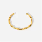 Minimalist INS 18K Gold Plated Stainless Steel Jewelry Waterproof Simple Bamboo Opening Bracelet For Women