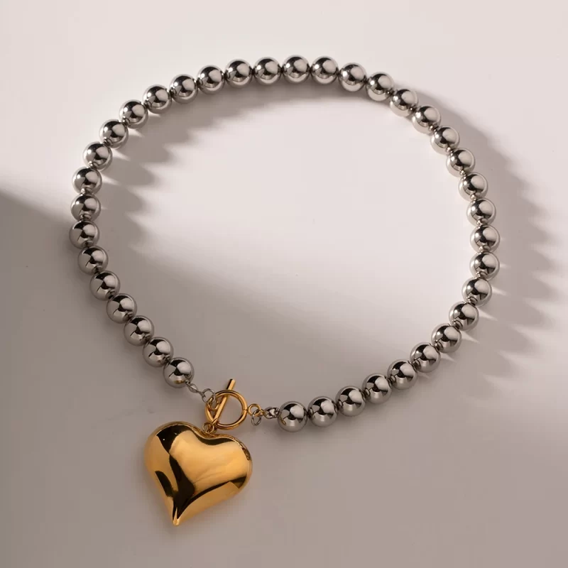 Youthway Glossy Chubby Heart-shaped Round Bead OT Buckle Necklace Unique Design for Women's Fashion Jewelry 2023 - Image 2