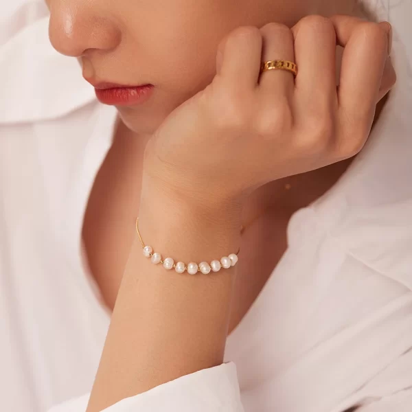 Natural Freshwater Pearl Stainless Steel Bracelet Bangles Jewelry Women Gift Dainty PVD 18k Gold Chain Bracelet - Image 3