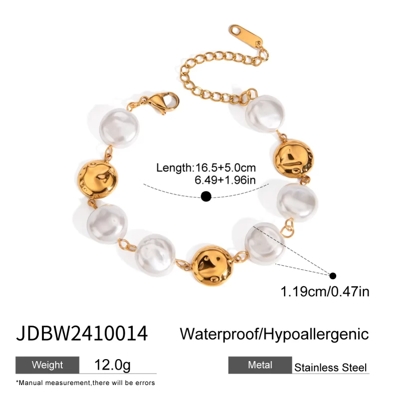 Unique Retro 18K Gold Plated Stainless Steel Irregular Circle Imitation Pearl Bracelet Anti Allergic Women Jewelry 2024 - Image 5