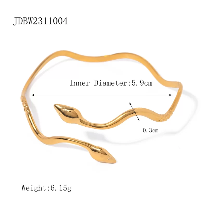 Designer 18K Gold Stainless Steel Bracelet Inoxydable Wavy Double-Headed Snake Open Bracelet Bangle - Image 4