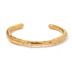 Stainless Steel Pearl Cubic Zirconia Bracelet Geometric Open Cuff Bracelet Minimalist Texture Personalized Jewelry