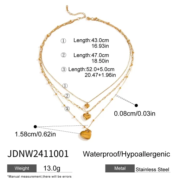 J&D Triple Layer Heart Pendant Necklace for Women 18k Gold Plated Stainless Steel Bead Chain Layered Minimalist Jewelry - Image 6