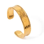 Wide Golden Plated Texture Tarnish Free Opening Metal Bangle Unique Designed Daily Cuff Jewelry for Women Party