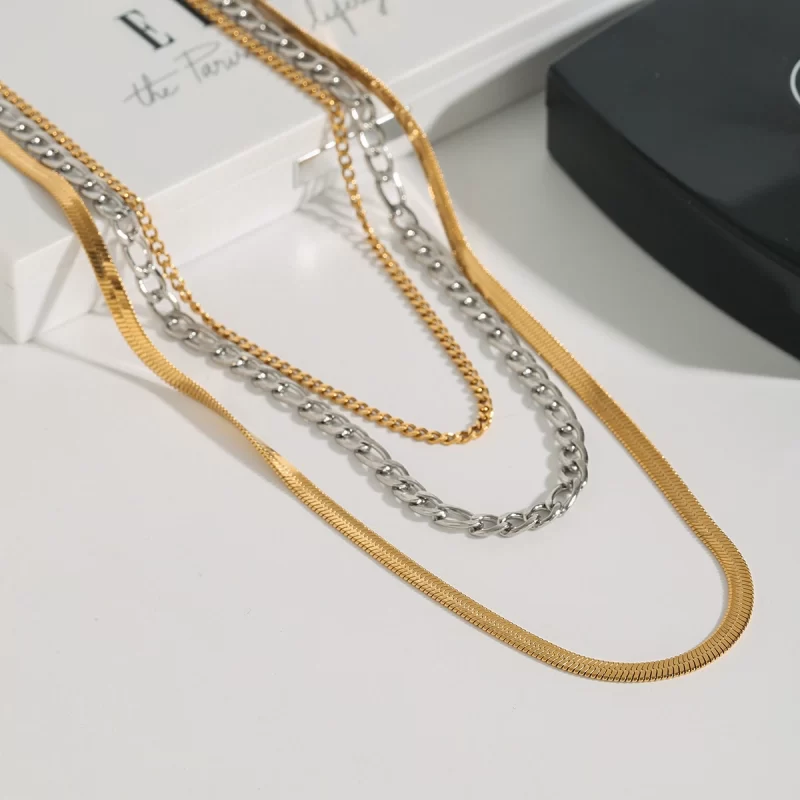 Youthway Versatile Statement Gold Plated Stainless Steel Multi Layers Chain Necklace Set For Women Anti Allergic Jewelry Daily - Image 4