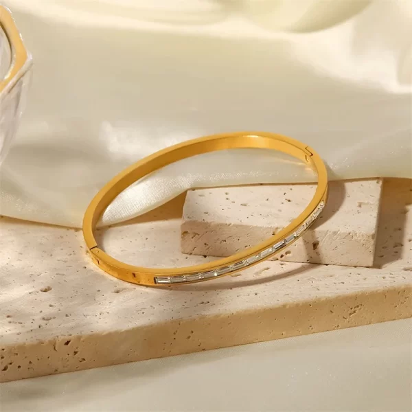 18k Gold Stainless Steel Bangles Winter Stacking Cubic Zirconia Opening Bracelet for Women Jewelry Gift - Image 4