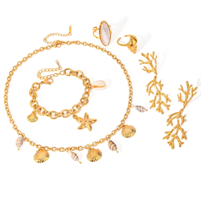 Starfish Shell Charm Necklace Bracelet Stainless Steel Waterproof Trendy Jewelry Gold Metal Accessories Girls Gift