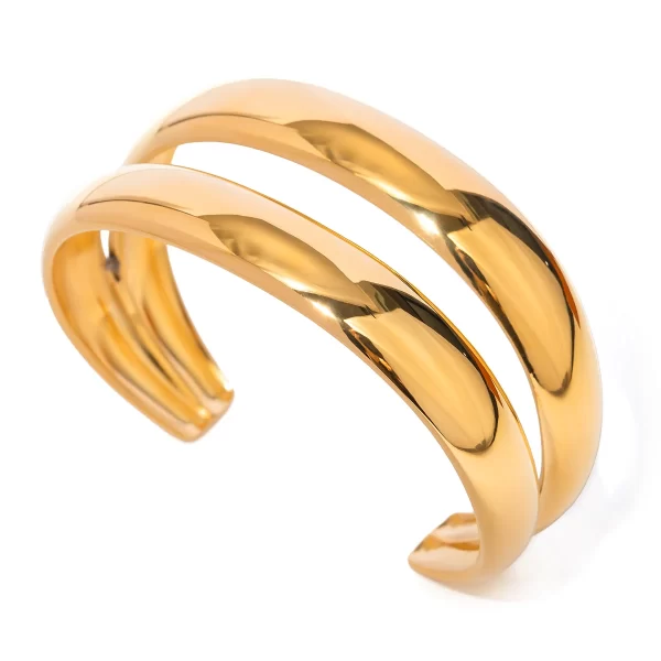 Bluble Layers Glossy Stainless Steel Open Bracelet Bangle 18K Gold Waterproof Metal Charm Jewelry New Gift