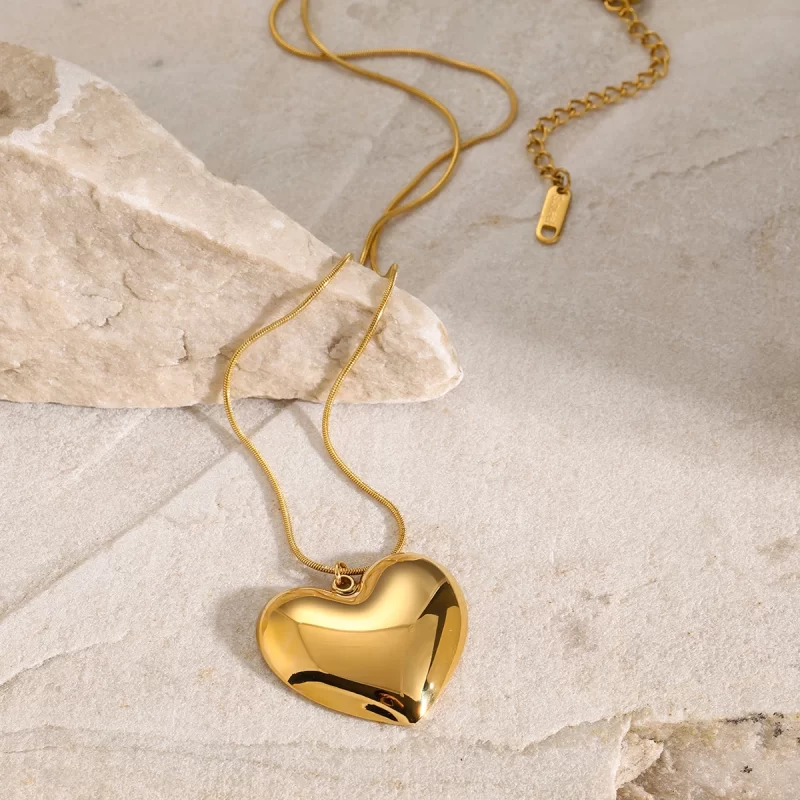Youthway Heart Love Glossy Stainless Steel Pendant Necklace for Women Romantic Charms Metal Chain Rust Proof Golden Jewelry Gift - Image 3