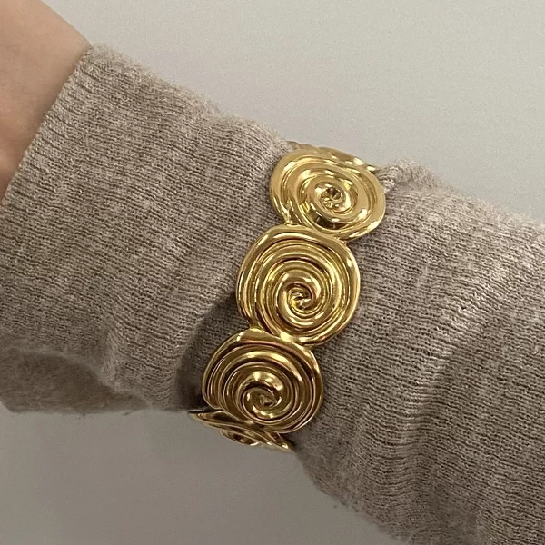 Minimalist Holiday 18K Gold Plated Stainless Steel Spiral Circle Opening Bracelet Bangle Summer Chic Women Jewelry Gift - Image 2
