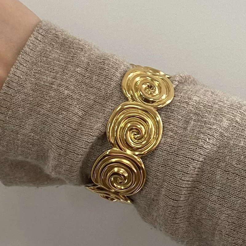 Minimalist Holiday 18K Gold Plated Stainless Steel Spiral Circle Opening Bracelet Bangle Summer Chic Women Jewelry Gift - Image 2