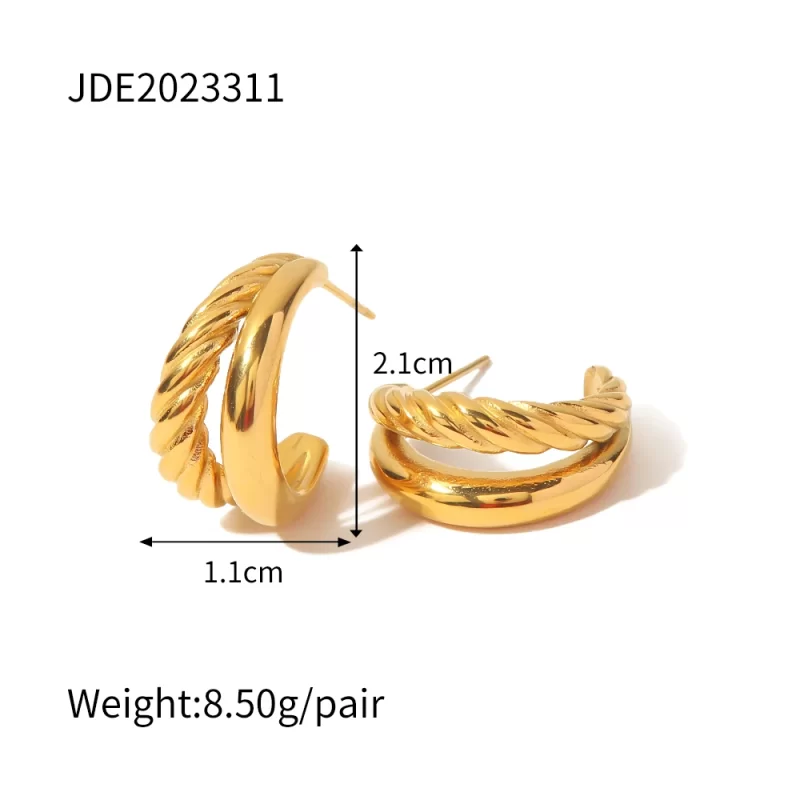 18K Gold Plated Stainless Steel Jewelry Gift Geometric Silver Color Square C Earrings for Women - Image 3
