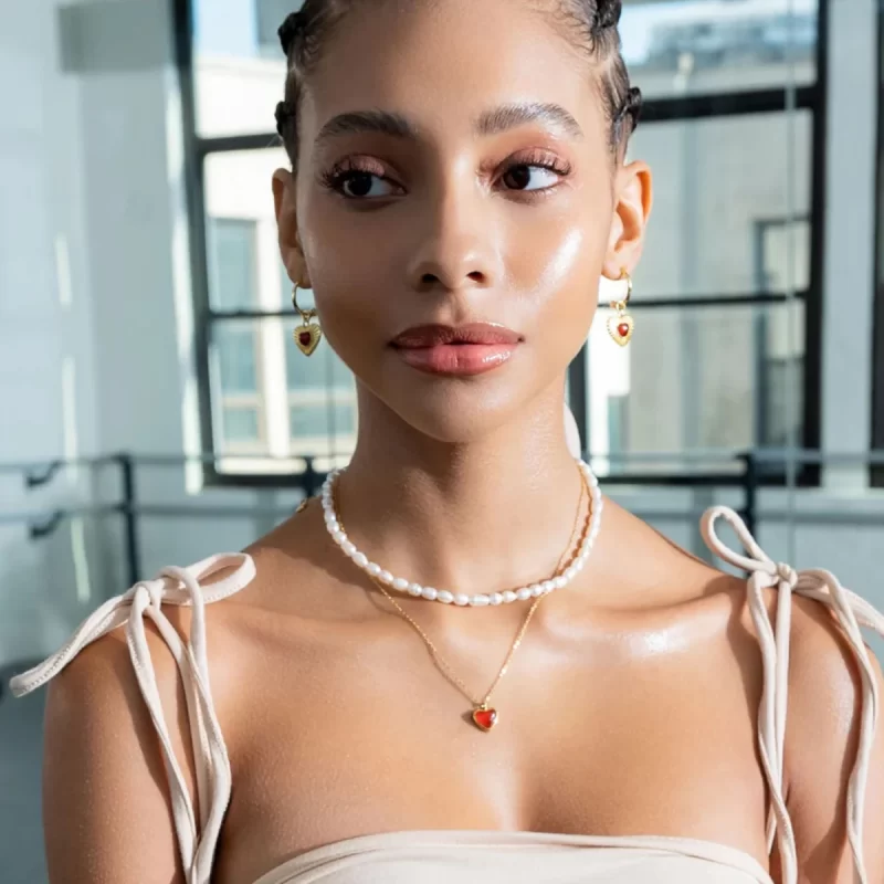 Youtthway Red Agate Heart Stainless Steel Jewelry Sets Gold Plated Necklace Heart Ring And Anti Allergic Earrings Sets For Gifts - Image 4