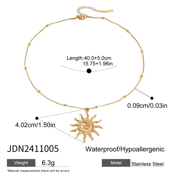 J&D 18k Gold Stainless Steel Spiral Sun Pendant Necklace 40+5cm - Image 6