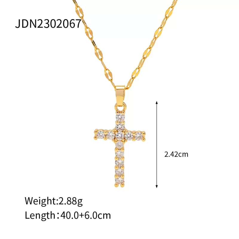 Retro 18K PVD Gold Plated Clear Crossed Zircon Necklace Cubic Zirconia Cross Pendant Necklace - Image 6