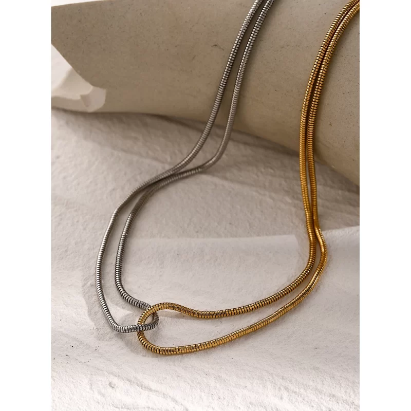 Youthway tainless steel gold and silver color blocking flat snake bone chain necklace Fashion Jewelry 18K Gold Plated - Image 2