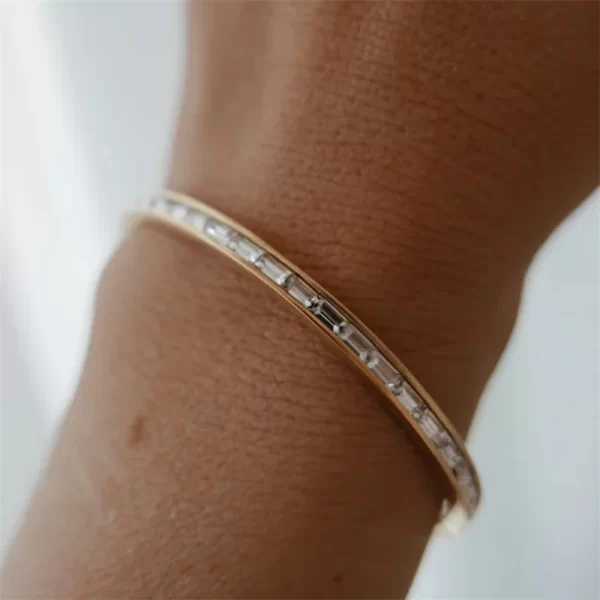 18k Gold Stainless Steel Bangles Winter Stacking Cubic Zirconia Opening Bracelet for Women Jewelry Gift - Image 2