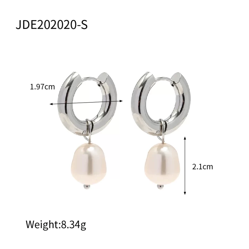 New Trend Geometric Stainless Steel CC Shape Pearl Hoop Earrings Geometric Pearl Hoop Earring for Women - Image 4