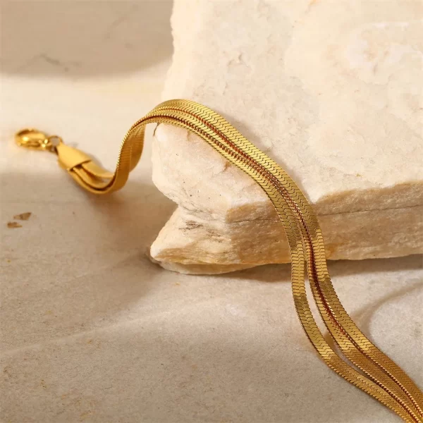 Flat Snake Chain Three Layer Snake Chain Bracelet Stainless Steel 18K Gold Plated PVD Metal texture rust-proof and waterproof - Image 5