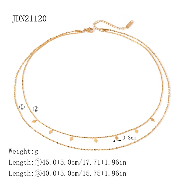 18K Gold Plated Layer Necklace Stainless Steel Double Layered Tassel Sequined Bead Chain Necklace - Image 6