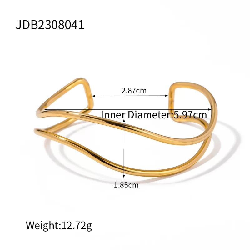 18K Gold Plated Minimalist Stainless Steel Line Wave Double Layer Open Bracelet Charm Date Party Jewelry Gift for Women - Image 6