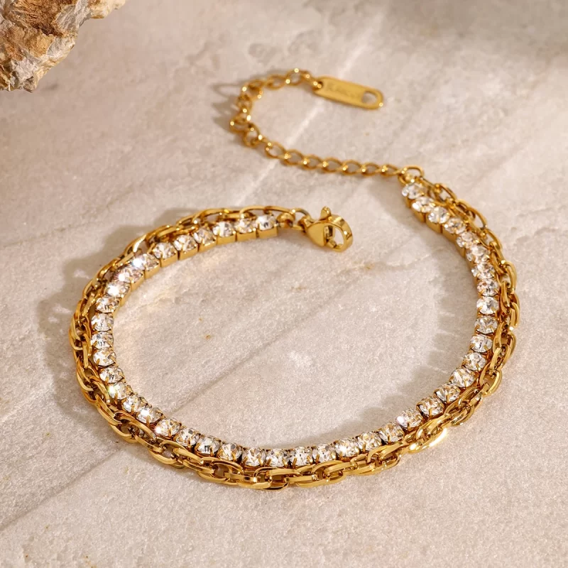 Stainless Steel Cubic Zirconia Chain Bracelet for Women Double Layers Charming Luxury Temperament Jewelry Gifts Wedding - Image 3