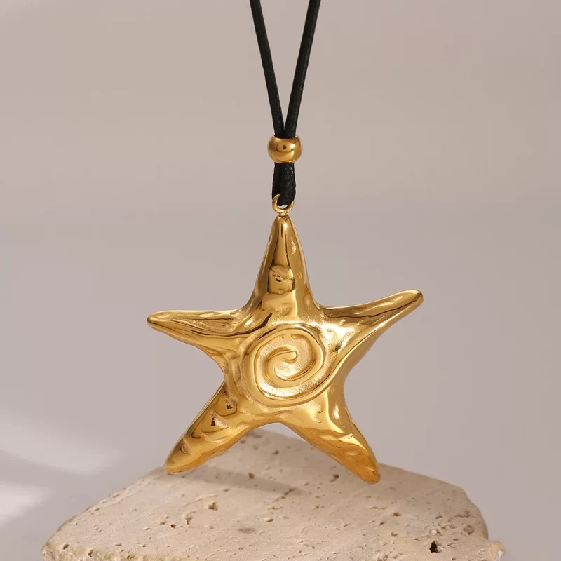 Youthway Statement Metal Big Vintage Threaded Starfish Pendant Rope Necklace Gold Color Waterproof Chic Jewelry Summer Gift