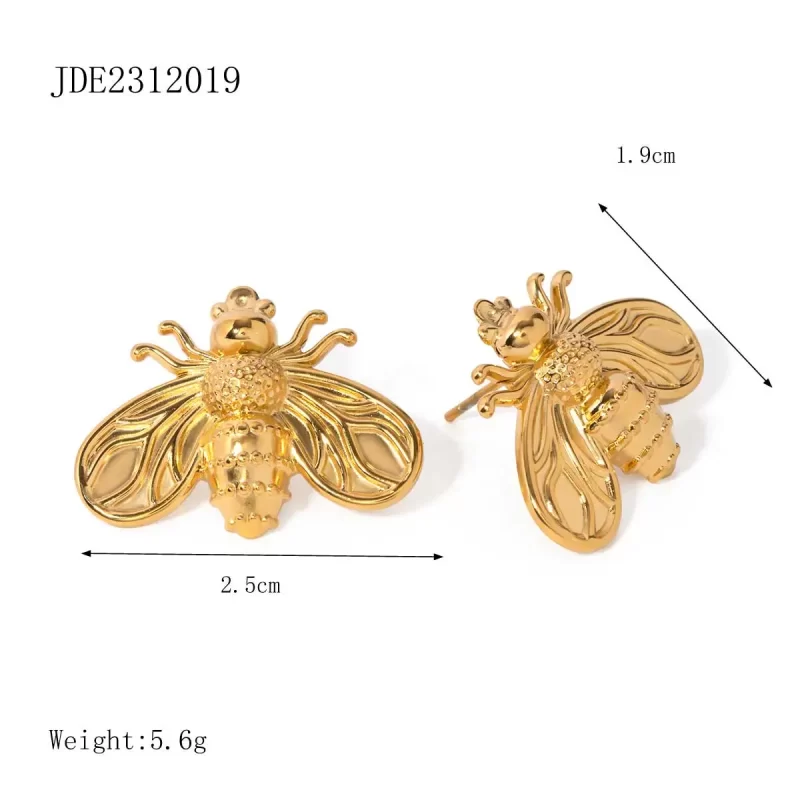 ?Design Waterproof 18K Gold Stainless Steel Minimalist Insect Jewelry Bee Stud Earring Women Cute - Image 4