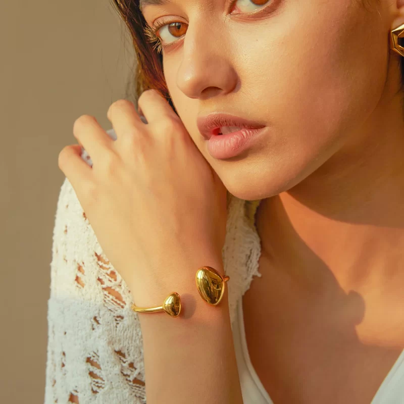 18K Gold Plated Minimalist Stainless Steel Irregular Open Bracelet for Women Popular Jewelry Gift New - Image 2