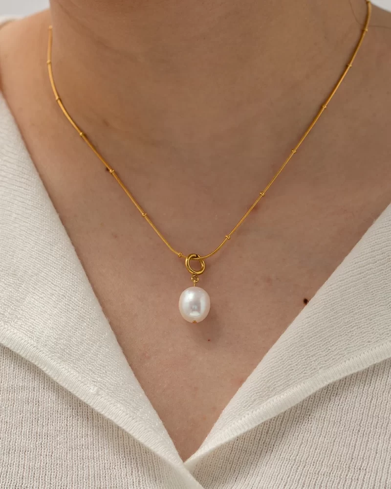 Youthway Simple Chain Natural Pearl Pendant Necklace Stainless Steel Jewelry Women Gold Color Pvd Plated Elegant Gala New - Image 3